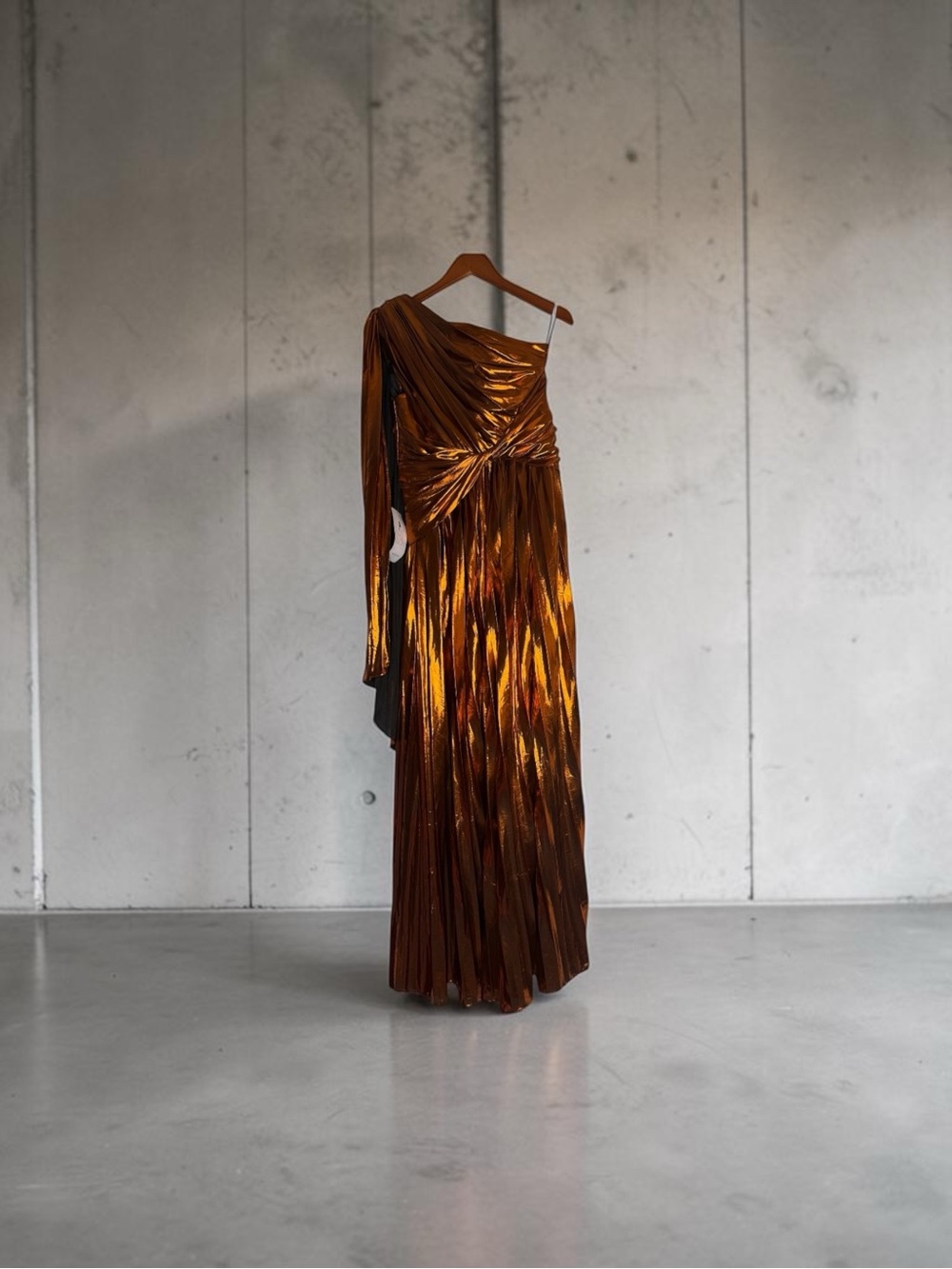 One-Shoulder Copper Metallic Evening Dress
